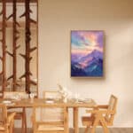 リビングに飾ったラベンダー雪山モチーフの絵画 インテリアのアートパネル 設置イメージ 10