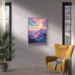 リビングに飾ったラベンダー雪山モチーフの絵画 インテリアのアートパネル 設置イメージ 1