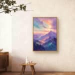 リビングに飾ったラベンダー雪山モチーフの絵画 インテリアのアートパネル 設置イメージ 3