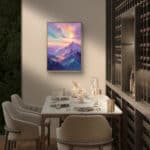 リビングに飾ったラベンダー雪山モチーフの絵画 インテリアのアートパネル 設置イメージ 4