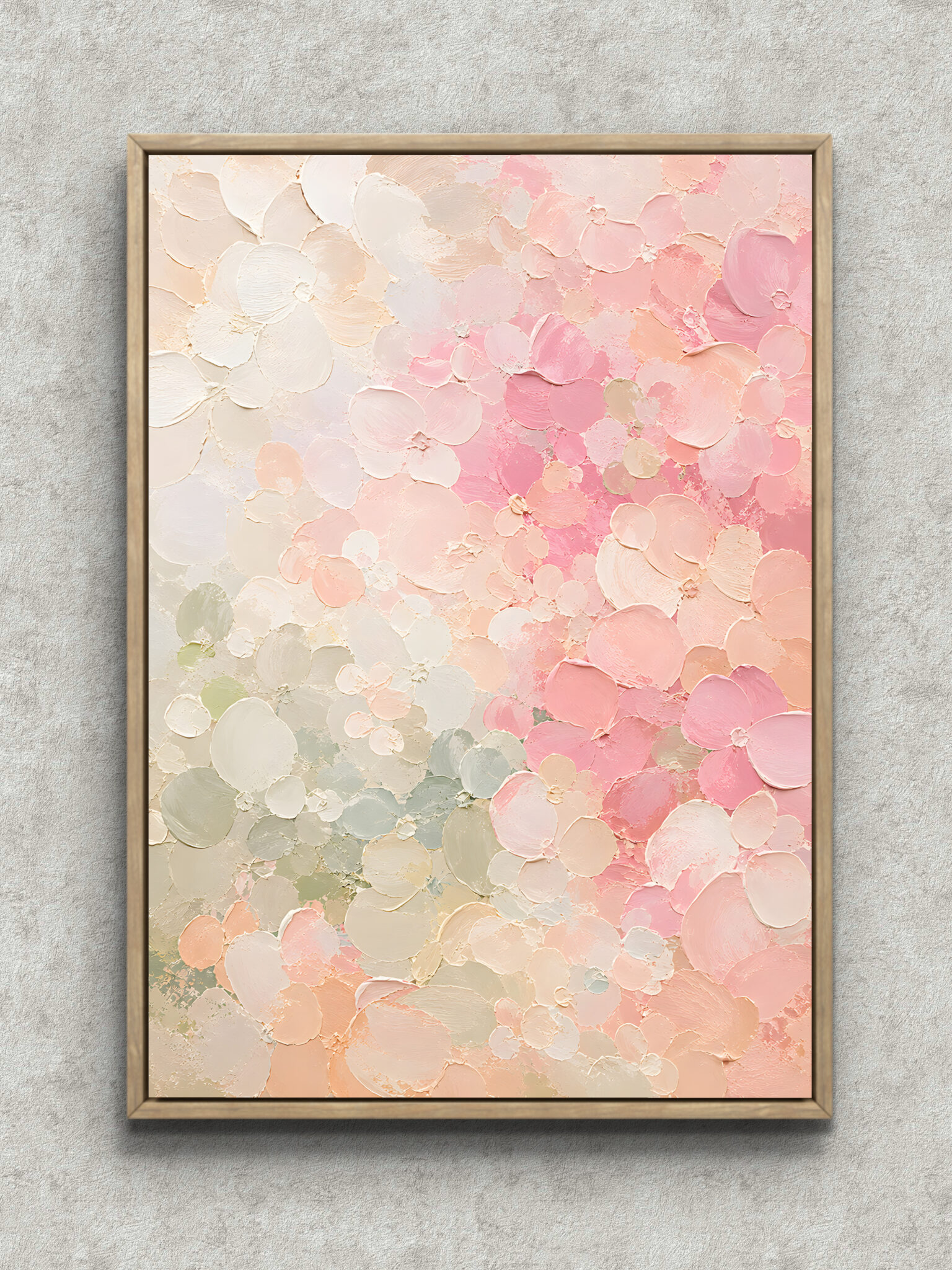 layered-petal-abstract-interior-art-main-1-ma-10920.jpg 淡いピンクと白の花びらが重なる抽象 インテリアアート フレーム設置イメージ