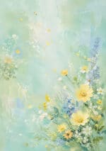 ミントグリーンの余白に右下へ花が広がるフラワーアートパネル