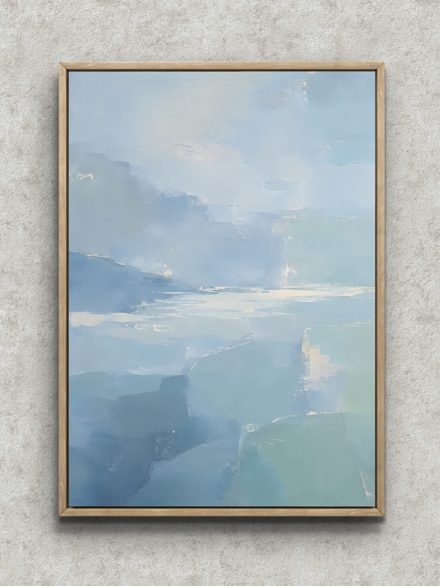 pale-blue-cloud-abstract-interior-art-main-1-ma-10896.jpg 淡い青と白が重なる静かな抽象 インテリアアート フレーム設置イメージ