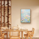 リビングに飾った淡い水色の花モチーフアートの設置イメージのアートパネル 設置イメージ 7