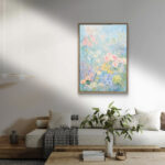 リビングに飾った淡い水色の花モチーフアートの設置イメージのアートパネル 設置イメージ 3