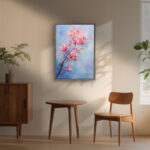 リビングに飾った淡い青と桜色の花枝アートの設置イメージのアートパネル 設置イメージ 8
