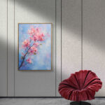 リビングに飾った淡い青と桜色の花枝アートの設置イメージのアートパネル 設置イメージ 9