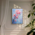 リビングに飾った淡い青と桜色の花枝アートの設置イメージのアートパネル 設置イメージ 5
