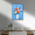 リビングに飾った空色の花の北欧 絵画のアートパネル 設置イメージ 6