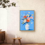 リビングに飾った空色の花の北欧 絵画のアートパネル 設置イメージ 7