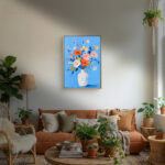 リビングに飾った空色の花の北欧 絵画のアートパネル 設置イメージ 4