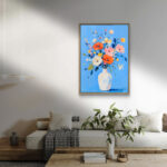 リビングに飾った空色の花の北欧 絵画のアートパネル 設置イメージ 5
