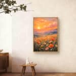 リビングに飾った夕陽の山並みと花畑の風景アートパネル 設置イメージ 9