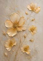 金の縁取りが入ったベージュの花を描いた立体感のあるフラワーアートパネル