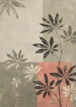 切り絵風の葉とくすみ色の余白が重なる縦構図のボタニカルアートパネル