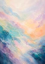 淡いピンクと水色が斜めに流れる抽象アートパネル
