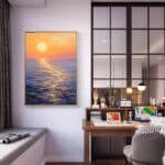 リビングに飾った夕焼けの海の風景アートパネル 設置イメージ 3