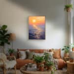 リビングに飾った夕焼けの海の風景アートパネル 設置イメージ 4