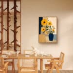 リビングに飾った黄色い花と濃紺の花瓶のフラワーアートパネル 設置イメージ 1