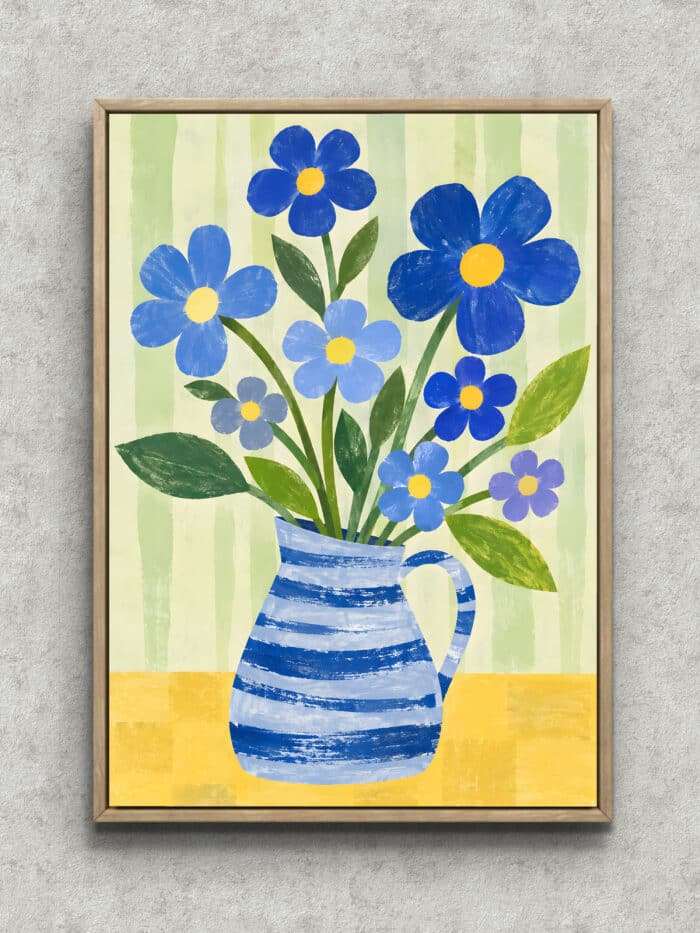 青い花瓶の花のボタニカルアート｜全サイズ送料無料 | MomokoArt