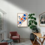 リビングに飾った青とオレンジの北欧 ウォールアートの設置イメージのアートパネル 設置イメージ 4