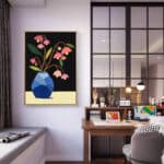 リビングに飾った青い花瓶とピンクの花のフラワーアートパネル 設置イメージ 6