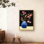 リビングに飾った青い花瓶とピンクの花のフラワーアートパネル 設置イメージ 7