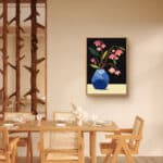 リビングに飾った青い花瓶とピンクの花のフラワーアートパネル 設置イメージ 9