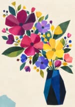 彩り豊かな花と葉が広がる切り絵風のフラワーアートパネル