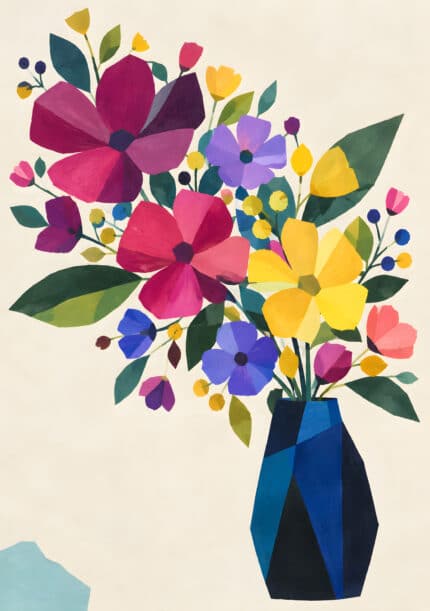 彩り豊かな花と葉が広がる切り絵風のフラワーアートパネル