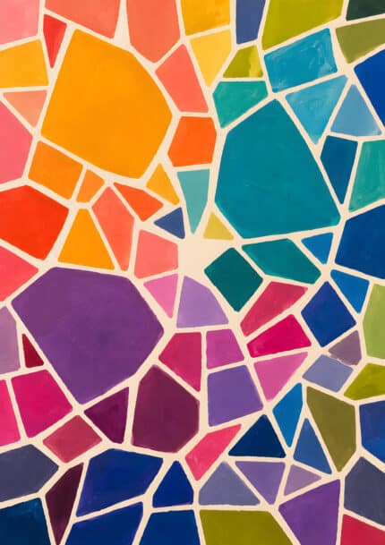 白線でつながる多角形の色面が印象的な幾何学 インテリアアート