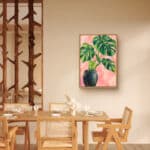 リビングに飾ったピンク背景のモンステラのボタニカルアートパネル 設置イメージ 3