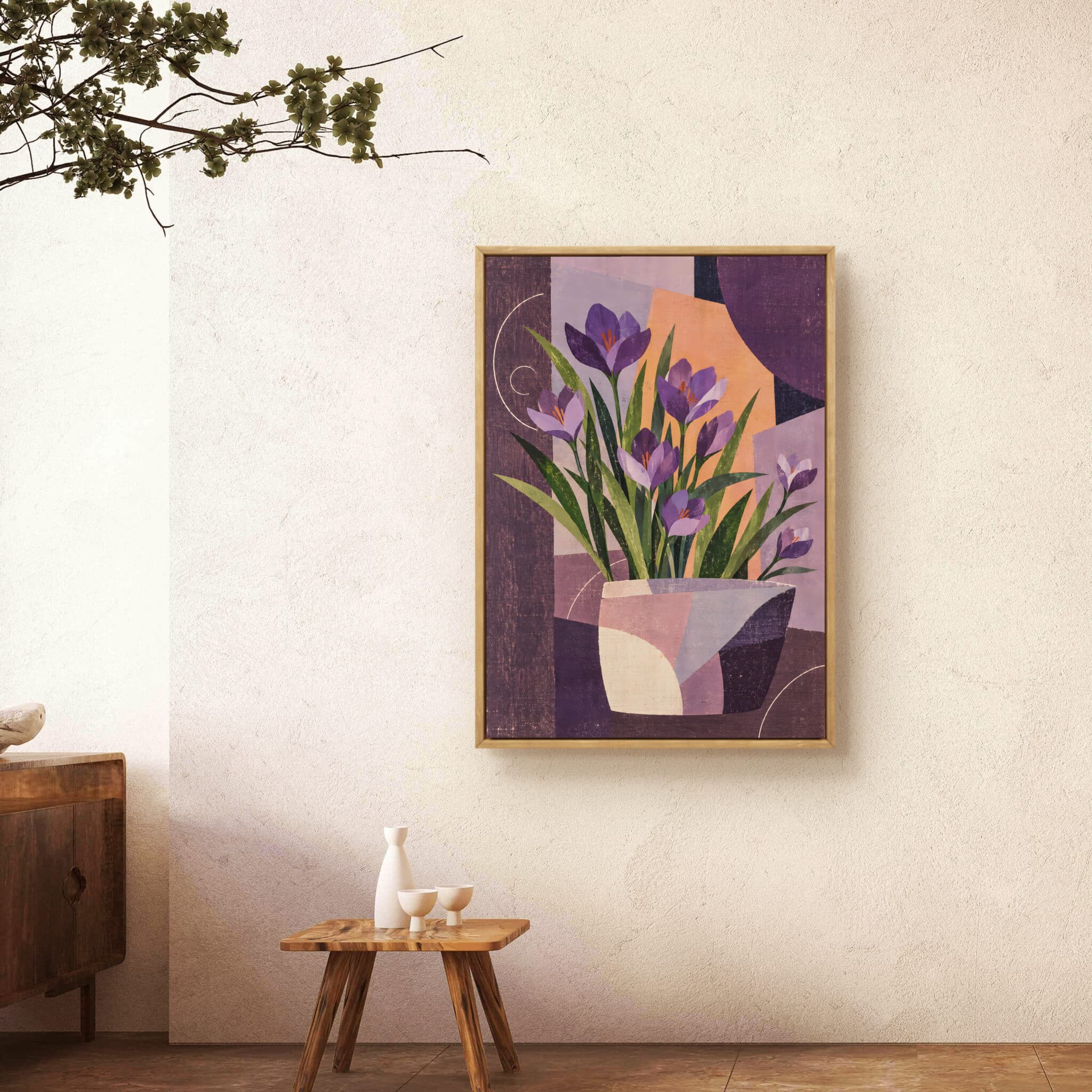 紫の花と葉のボタニカルアート｜全サイズ送料無料 | MomokoArt