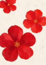 赤い大輪の花を余白にのびやかに配した縦長のフラワーアートパネル