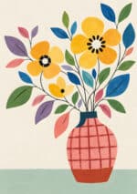 黄色い花瓶から花と葉が広がる明るいフラワーアートパネル