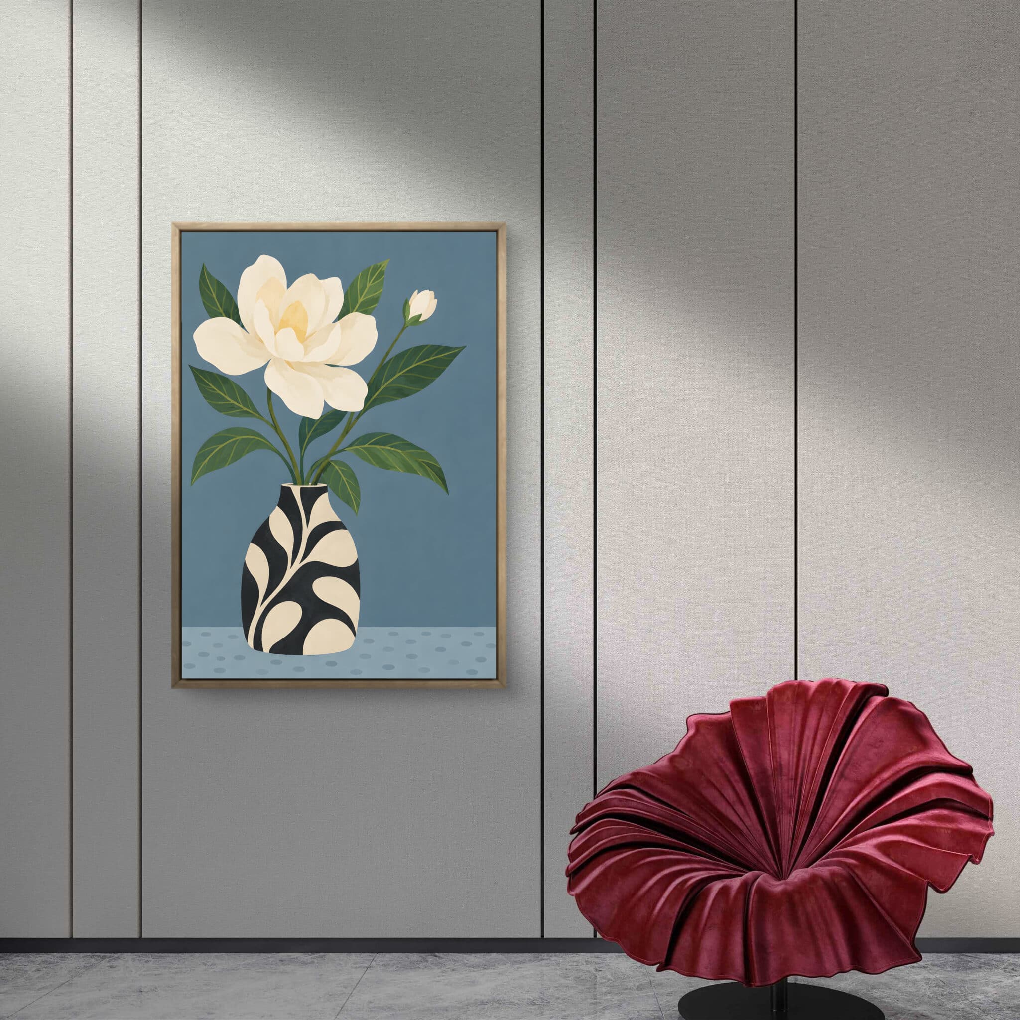 ベージュの白花のボタニカルアート｜全サイズ送料無料 | MomokoArt