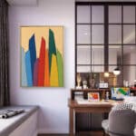 リビングに飾ったベージュの縦長ウォールアートの設置イメージのアートパネル 設置イメージ 4