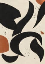 黒い半月形とテラコッタの弧を描いた余白のある幾何学アートのアートパネル