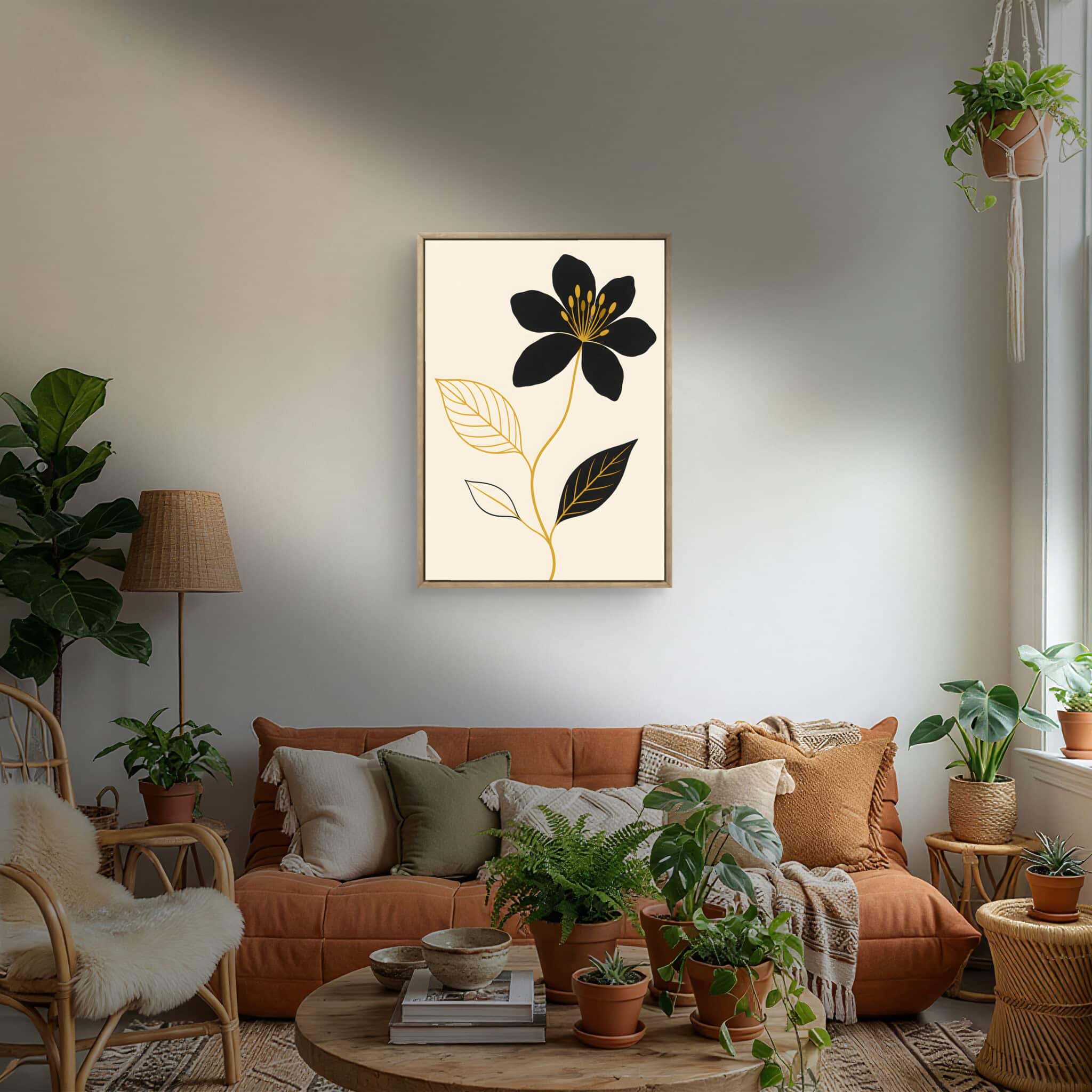 黒と金の花葉のボタニカルアート｜全サイズ送料無料 | MomokoArt