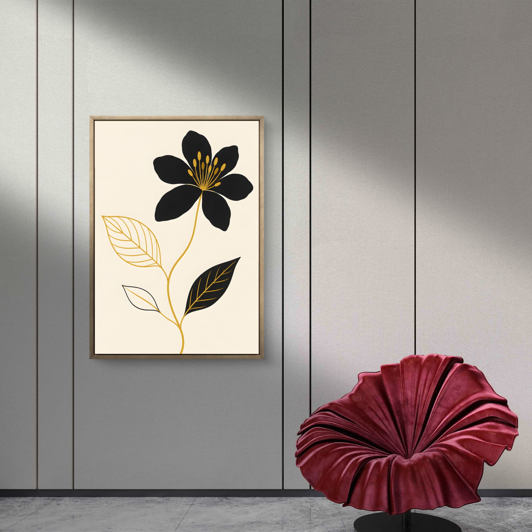 黒と金の花葉のボタニカルアート｜全サイズ送料無料 | MomokoArt
