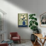 リビングに飾った白花の青器のアートパネルイメージ 設置イメージ 4