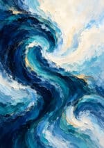濃紺と水色の渦が流れる蒼波の律動の抽象アートパネル
