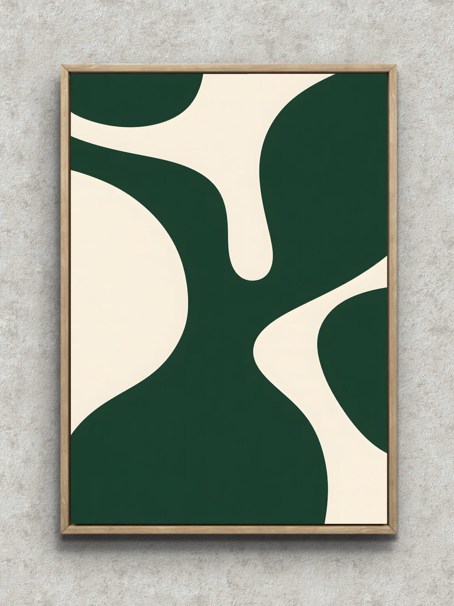 green-curve-abstract-art-panel-main-1-ma-11111.jpg 深緑の大きな円弧が流れる縦長のグリーンの抽象 アートパネル フレーム設置イメージ