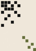 黒とオリーブの正方形を余白に散らした幾何学 インテリアアート