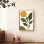 リビングに飾った琥珀の葉影の縦長アートイメージのアートパネル 設置イメージ 4
