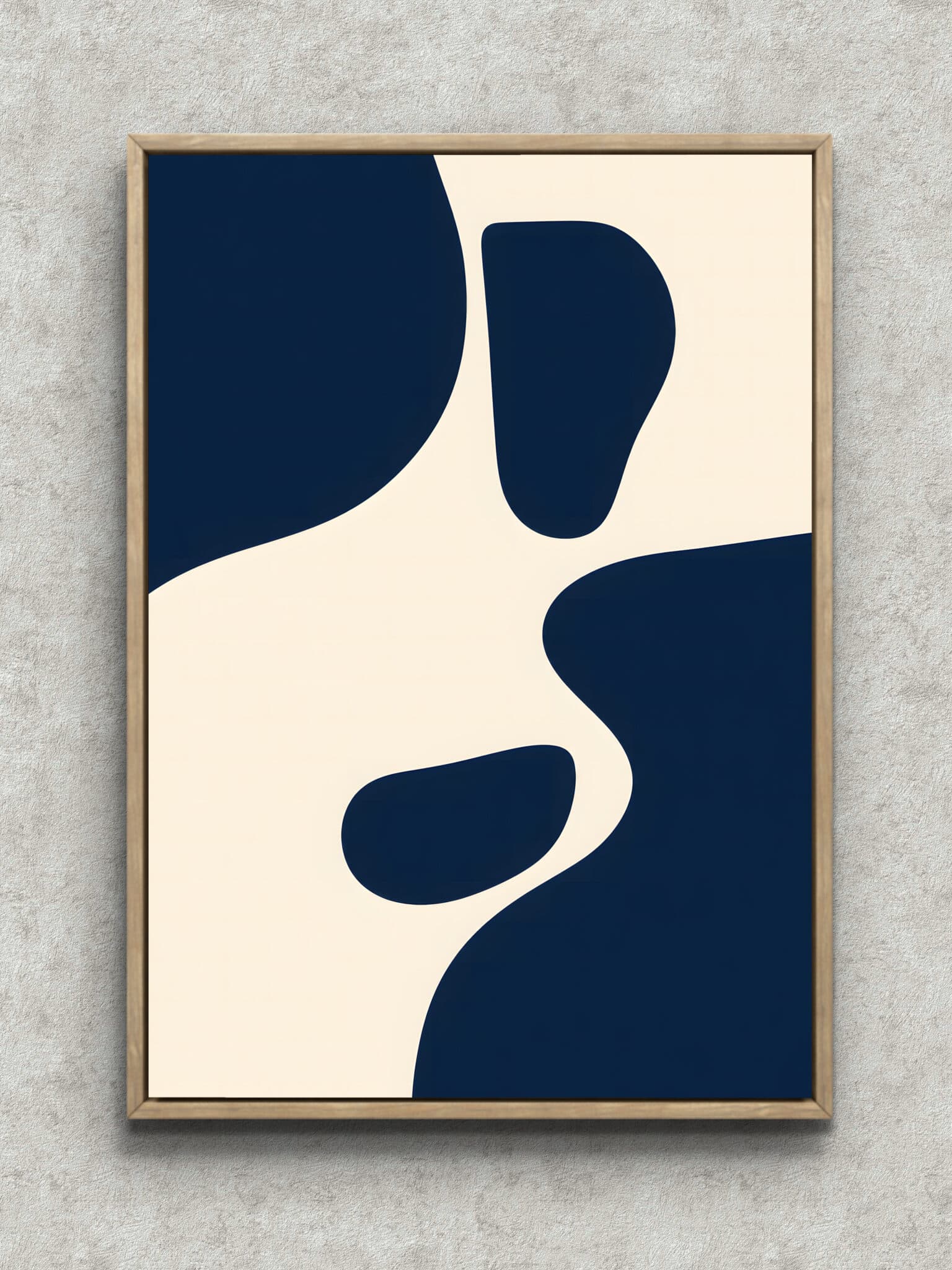 navy-cream-curve-minimal-art-main-1-ma-11110.jpg ネイビーと生成りの曲線を配した余白のある抽象アートパネル フレーム設置イメージ