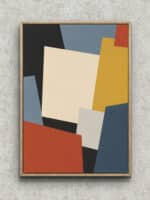 斜めに重なる黒と生成りの色面で構成されたモダンな絵画 インテリアのアートパネル フレーム設置イメージ