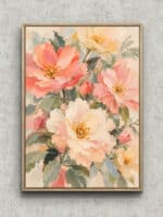 大輪の花とつぼみが重なる春色のフラワーアートパネル フレーム設置イメージ