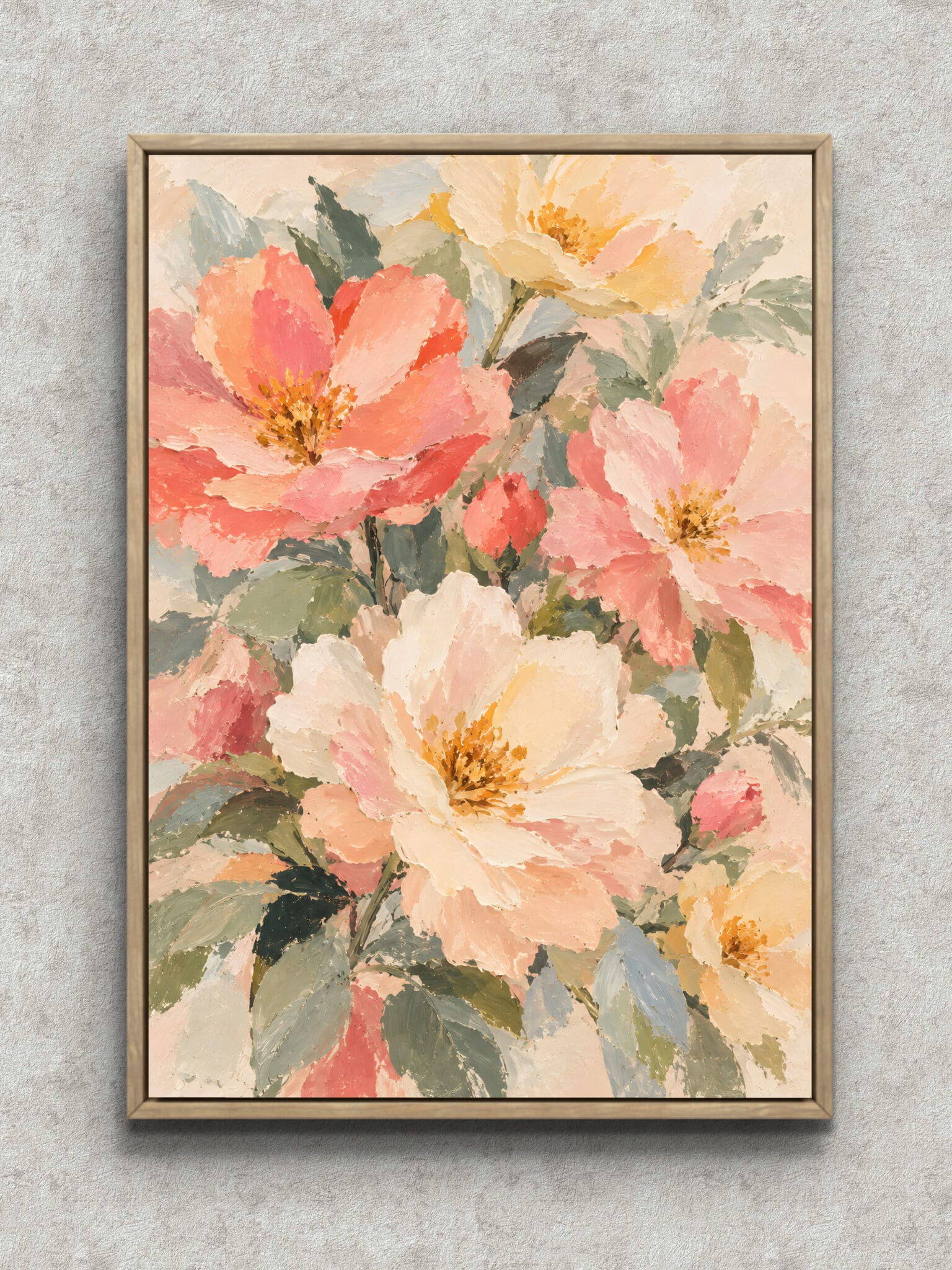 pink-floral-bloom-art-panel-main-1-ma-11177.jpg 大輪の花とつぼみが重なる春色のフラワーアートパネル フレーム設置イメージ