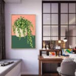 リビングに飾った淡いピンク背景のリーフ 壁掛けアートの設置イメージのアートパネル 設置イメージ 3